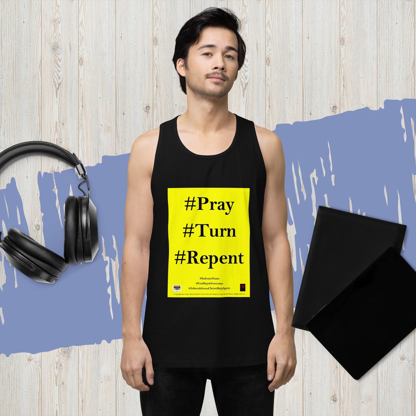 PRAY TURN REPENT Men’s premium tank top