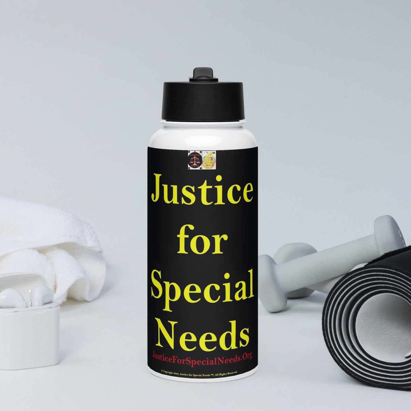 JUSTICE FOR SPECIAL NEEDS Stainless steel water bottle with a straw lid