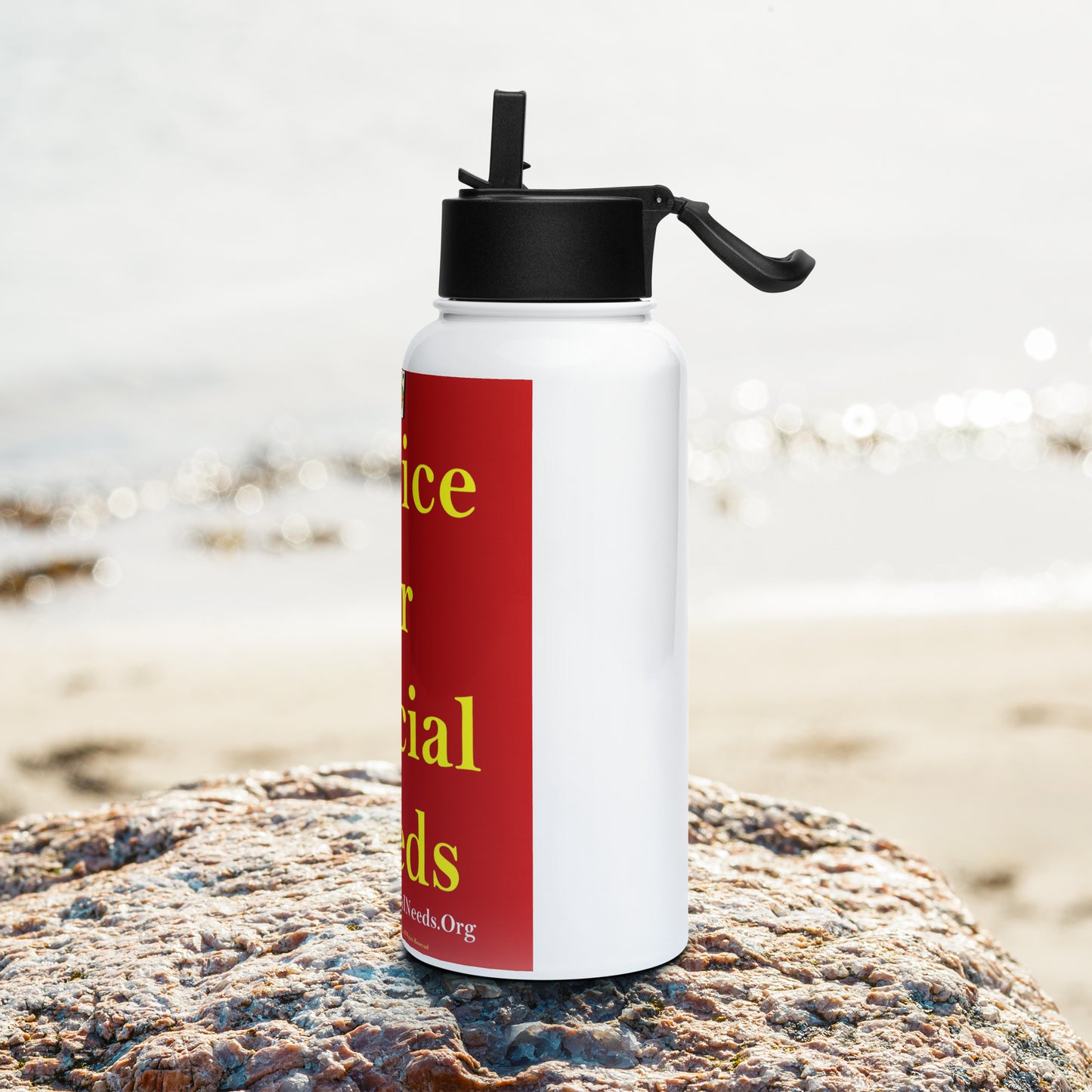 JUSTICE FOR SPECIAL NEEDS Stainless steel water bottle with a straw lid