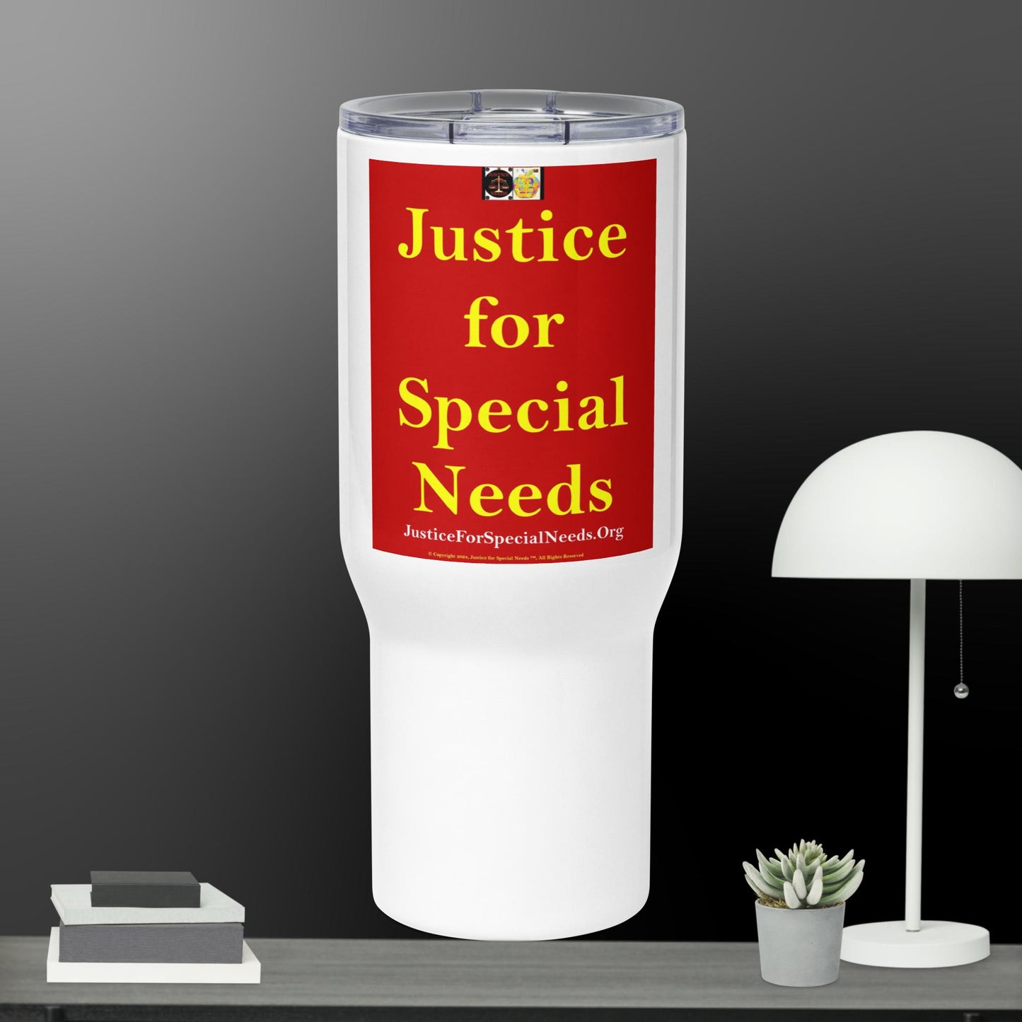 JUSTICE FOR SPECIAL NEEDS - Travel mug with a handle