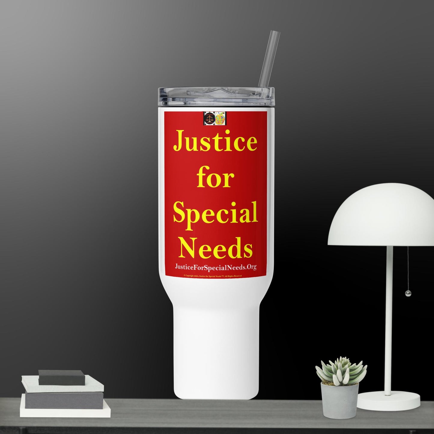 JUSTICE FOR SPECIAL NEEDS - Travel mug with a handle